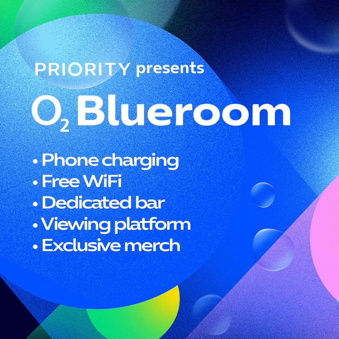 Priority presents O2 Blueroom – phone charging, free WiFi, dedicated bar, viewing platform and exclusive merch